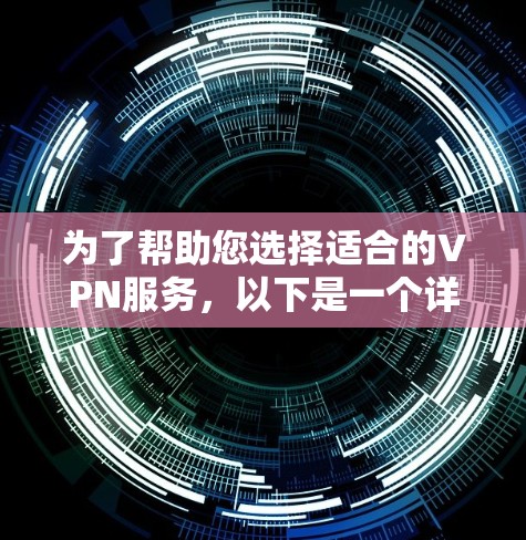 为了帮助您选择适合的VPN服务,以下是一个详细的比较分析 为了帮助您选择适合的VPN服务,以下是一个详细的比较分析