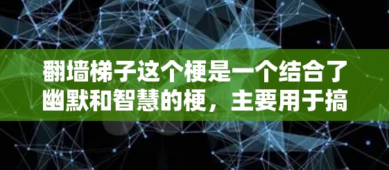 翻墙梯子这个梗是一个结合了幽默和智慧的梗,主要用于搞笑地调侃使用梯子来拆墙和建造房子的行为。以下是对此梗的详细分析和建议 翻墙梯子这个梗是一个结合了幽默和智慧的梗,主要用于搞笑地调侃使用梯子来拆墙和建造房子的行为。以下是对此梗的详细分析和建议